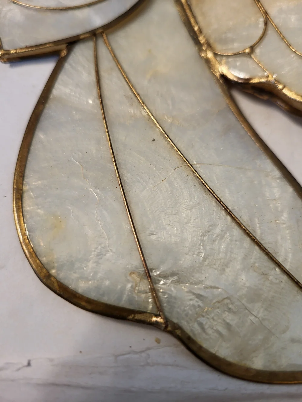 Vintage Capiz Shell Brass Angel Ornaments Set/3